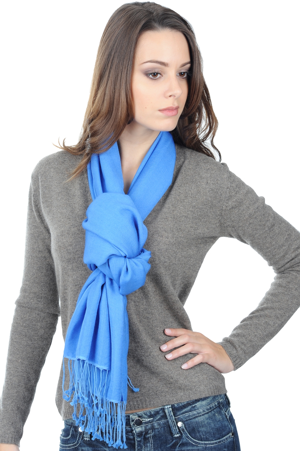 Cashmere & Silk accessories shawls platine light cobalt blue 201 cm x 71 cm